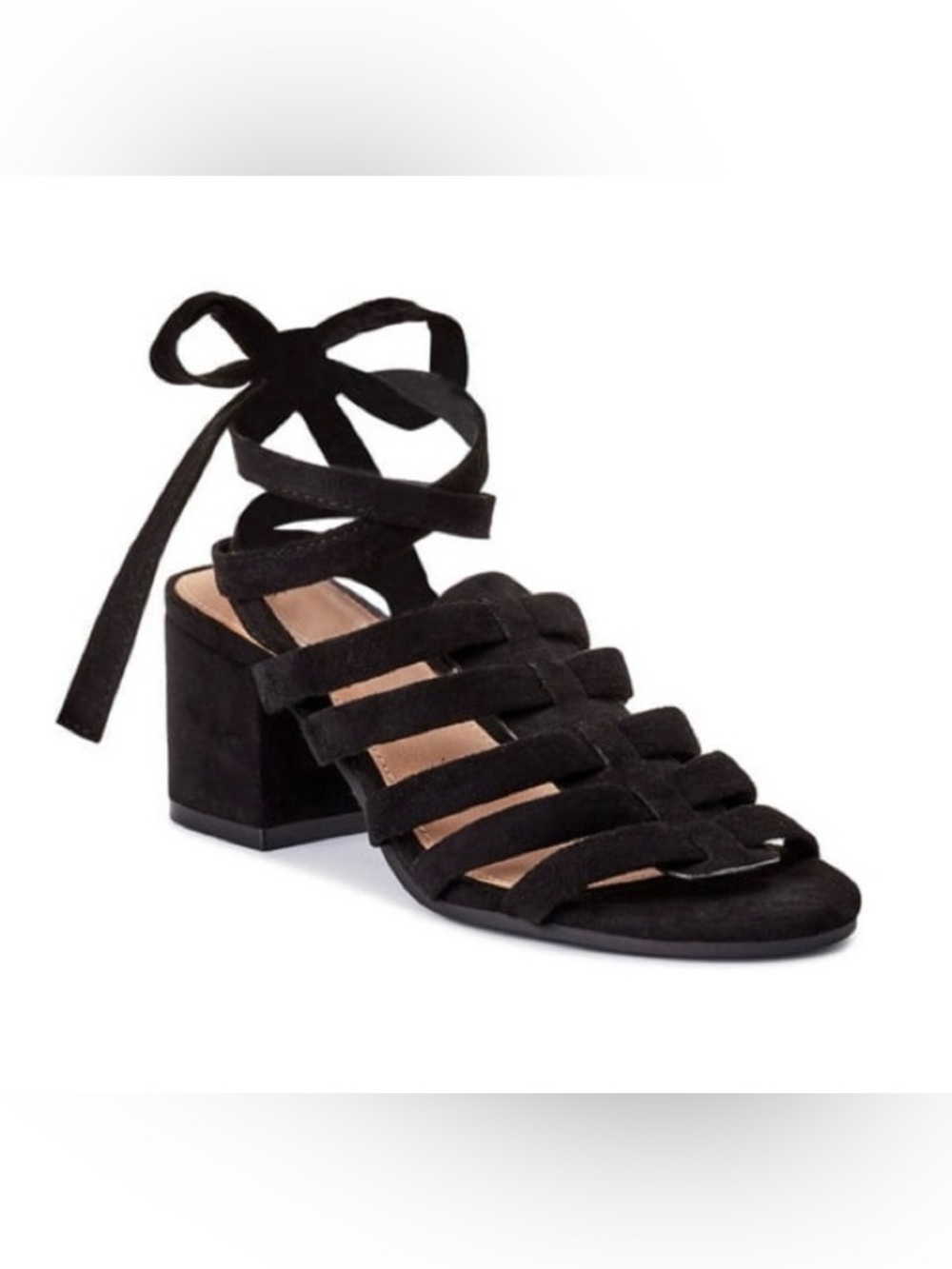 Scoop Block Heel Sandals Lace Up Faux Suede Open Toe Strappy Tie Up Gladiator 8